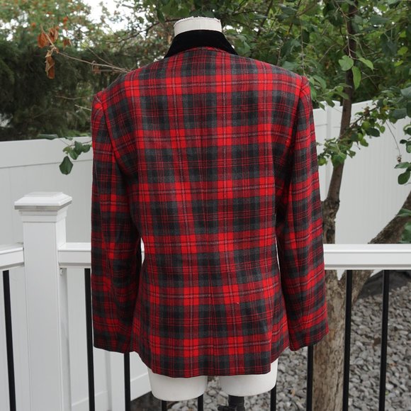 **VINTAGE** Red Plaid 80's Blazer - Picture 3 of 4